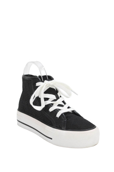 DKNY Womens Side Zip Logo Quilted Platform Sneakers Black White Size 2