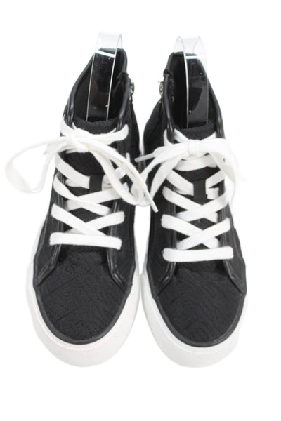 DKNY Womens Side Zip Logo Quilted Platform Sneakers Black White Size 2
