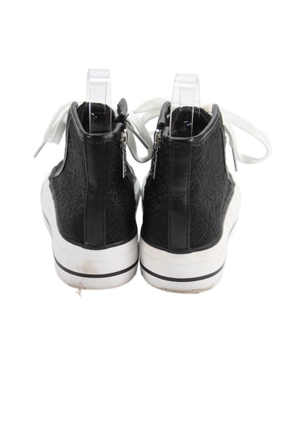 DKNY Womens Side Zip Logo Quilted Platform Sneakers Black White Size 2