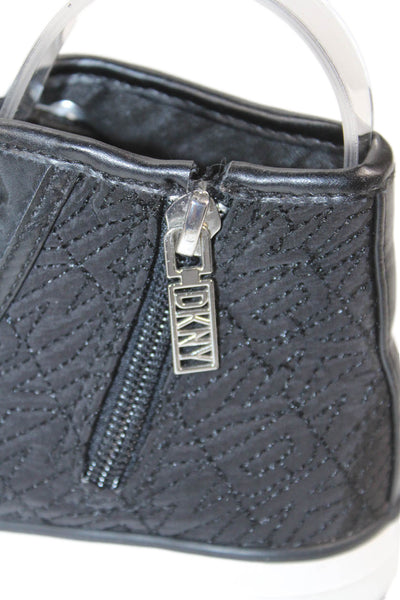DKNY Womens Side Zip Logo Quilted Platform Sneakers Black White Size 2