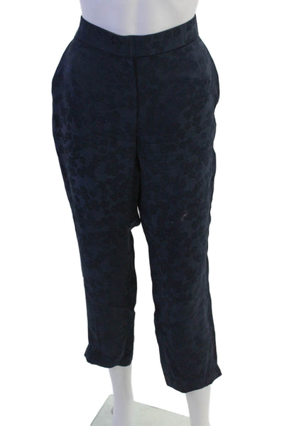 Vince Womens Floral Print Jacquard Pull On Trouser Pants Navy Blue Size 8