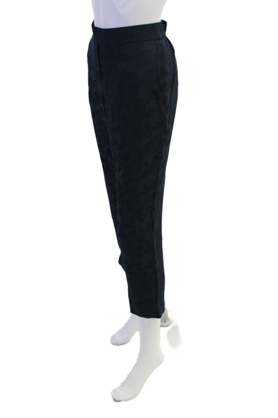 Vince Womens Floral Print Jacquard Pull On Trouser Pants Navy Blue Size 8