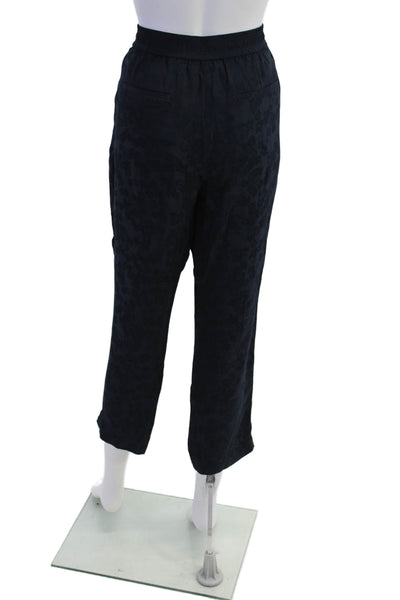 Vince Womens Floral Print Jacquard Pull On Trouser Pants Navy Blue Size 8