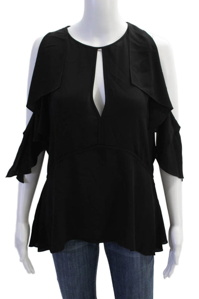 Theory Womens Silk Cold Shoulder Key Hole Neck Desiraya Blouse Black Size Large