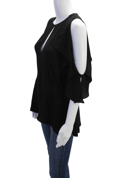 Theory Womens Silk Cold Shoulder Key Hole Neck Desiraya Blouse Black Size Large
