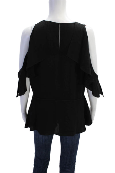 Theory Womens Silk Cold Shoulder Key Hole Neck Desiraya Blouse Black Size Large