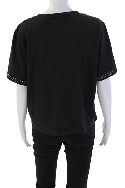 J Crew Womens Jeweled Trim Short Sleeves Tee Shirt Black Cotton Size Medium