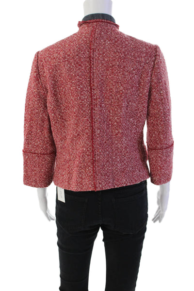 Sigrid Olsen Womensa Tweed Button Down Mock Neck Jacket Red Wool Size 4