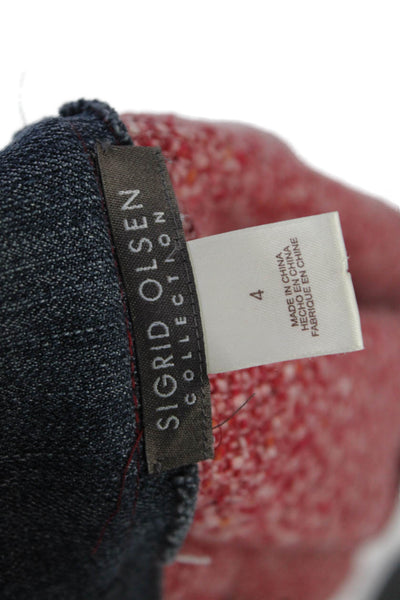 Sigrid Olsen Womensa Tweed Button Down Mock Neck Jacket Red Wool Size 4