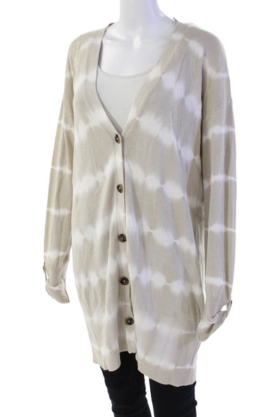 Sanctuary Womens Tie Dye Print Cardigan Sweater Beige White Size Extra Small