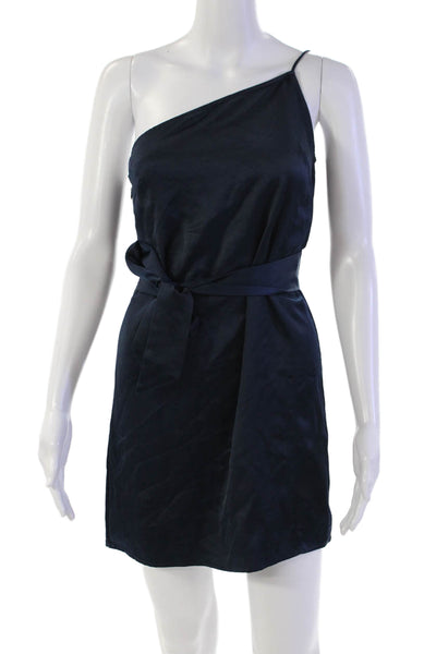 Marissa Webb Womens One Shoulder Sleeveless Belted Dress Navy Blue Size 0