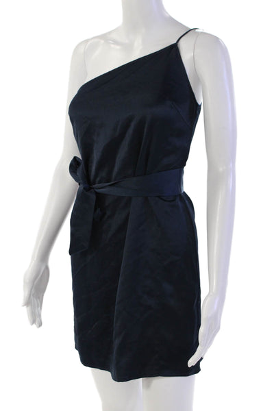 Marissa Webb Womens One Shoulder Sleeveless Belted Dress Navy Blue Size 0