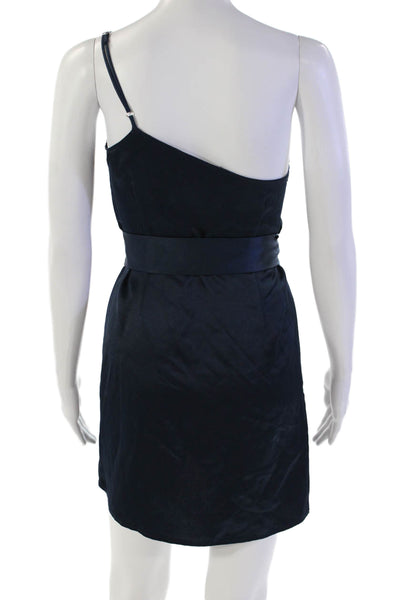 Marissa Webb Womens One Shoulder Sleeveless Belted Dress Navy Blue Size 0