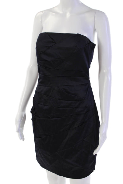 Cynthia Steffe Womens Back Zip Strapless Satin Sheath Dress Navy Size 4