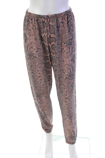House of Harlow 1960 Womens Elastic Waistband Snakeskin Print Pants Pink Medium
