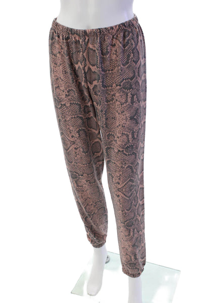 House of Harlow 1960 Womens Elastic Waistband Snakeskin Print Pants Pink Medium