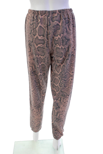 House of Harlow 1960 Womens Elastic Waistband Snakeskin Print Pants Pink Medium