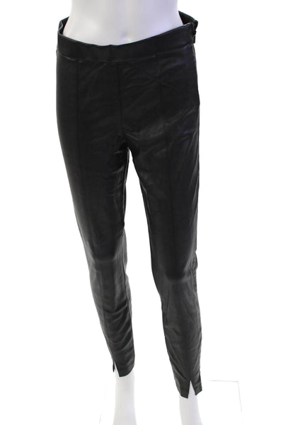 Zara Womens Side Zip Back Cut Out Straight Leg Faux Leather Pants Black Medium