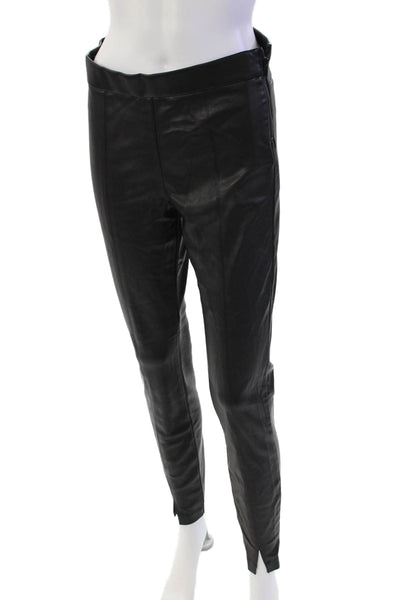 Zara Womens Side Zip Back Cut Out Straight Leg Faux Leather Pants Black Medium