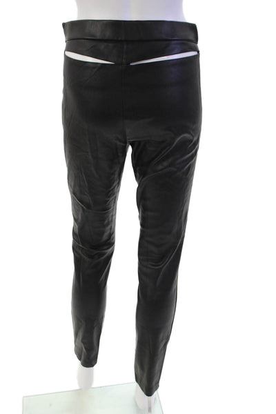 Zara Womens Side Zip Back Cut Out Straight Leg Faux Leather Pants Black Medium