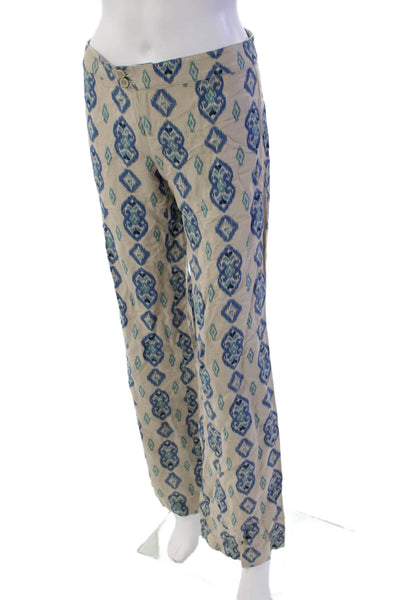 Ecru Womens Zipper Fly Mid Rise Straight Leg Pants Brown Blue Linen Size 2