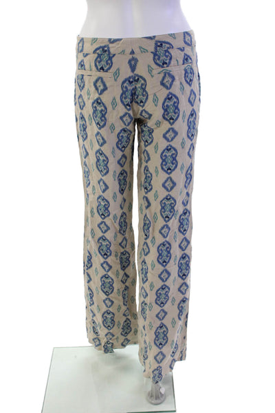 Ecru Womens Zipper Fly Mid Rise Straight Leg Pants Brown Blue Linen Size 2