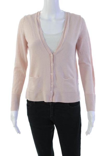 Halogen Womens Button Front Long Sleeve V Neck Cardigan Sweater Pink Wool Medium