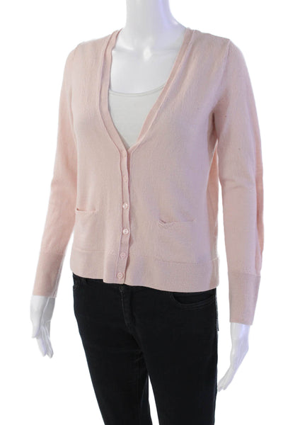 Halogen Womens Button Front Long Sleeve V Neck Cardigan Sweater Pink Wool Medium