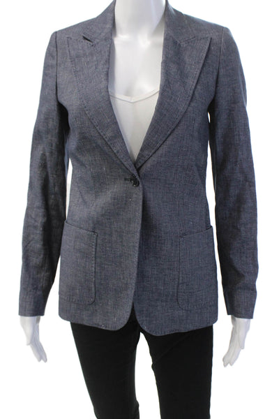Massimo Dutti Womens Single Button Pointed Lapel Denim Blazer Jacket Blue Size 2