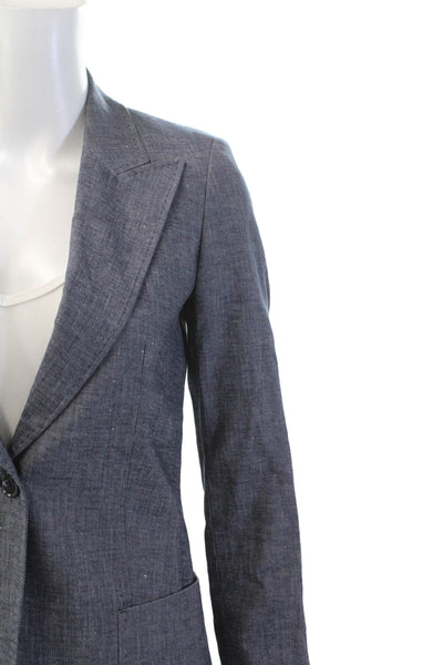 Massimo Dutti Womens Single Button Pointed Lapel Denim Blazer Jacket Blue Size 2