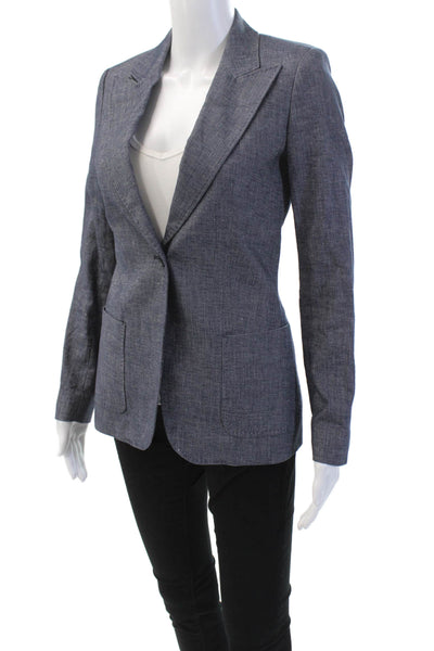 Massimo Dutti Womens Single Button Pointed Lapel Denim Blazer Jacket Blue Size 2
