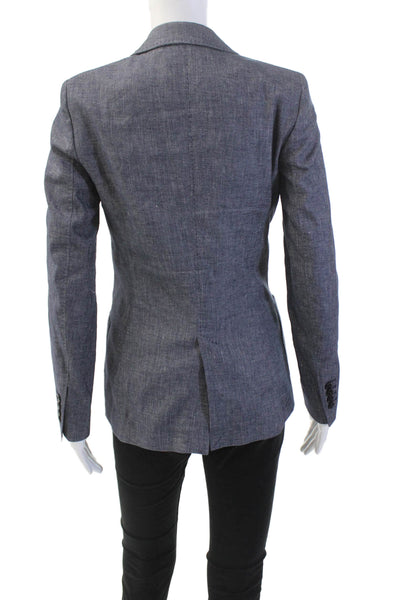 Massimo Dutti Womens Single Button Pointed Lapel Denim Blazer Jacket Blue Size 2