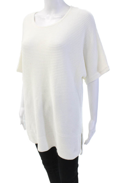 Natori Womens Cotton Short Sleeve Knit Top White Size L
