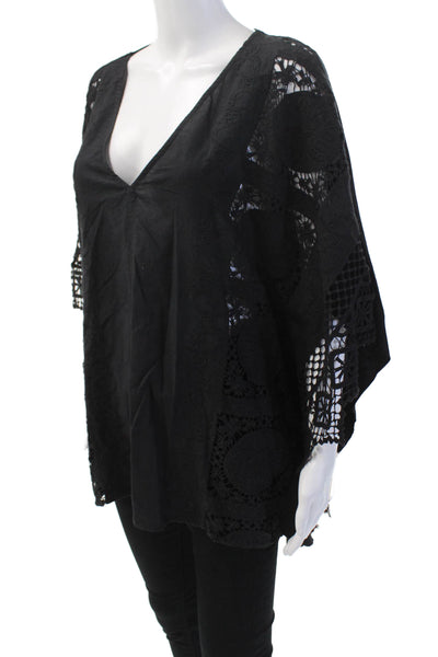 Bailey 44 Womens Cotton V neck Embroidered kaftan Blouse Black Size M