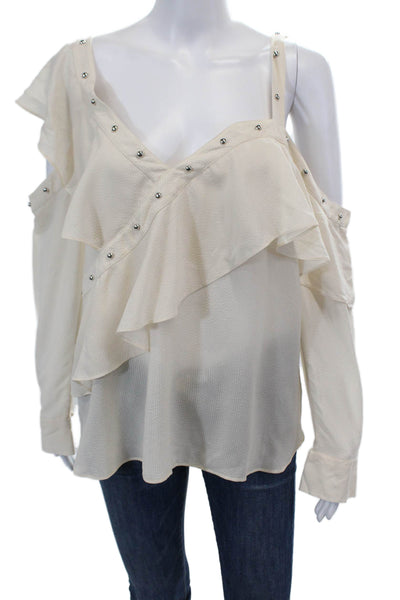 Veronica Beard Womens Long Sleeve Cold Shoulder Studded Top Beige Size 10