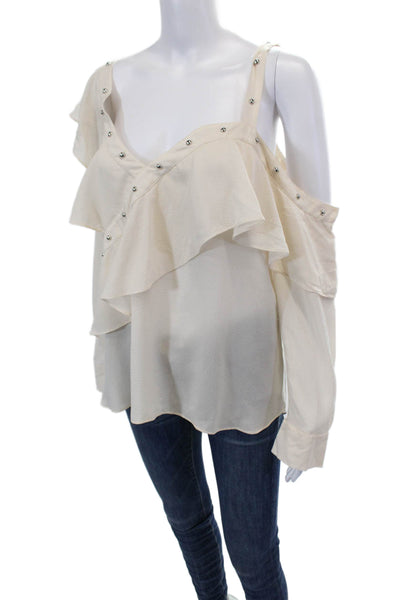 Veronica Beard Womens Long Sleeve Cold Shoulder Studded Top Beige Size 10
