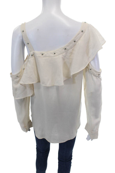 Veronica Beard Womens Long Sleeve Cold Shoulder Studded Top Beige Size 10