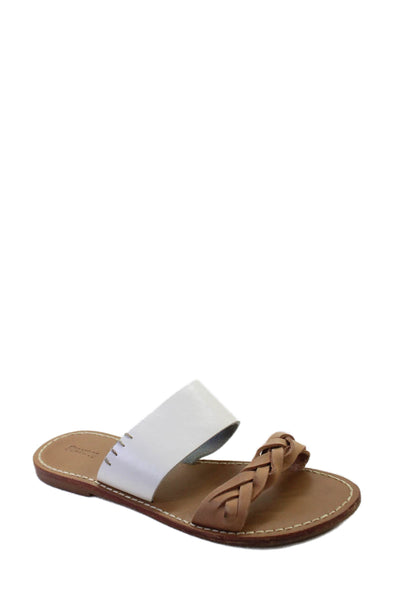 Soludos Womens Braided Double Strap Slide Sandals White Brown Leather Size 8