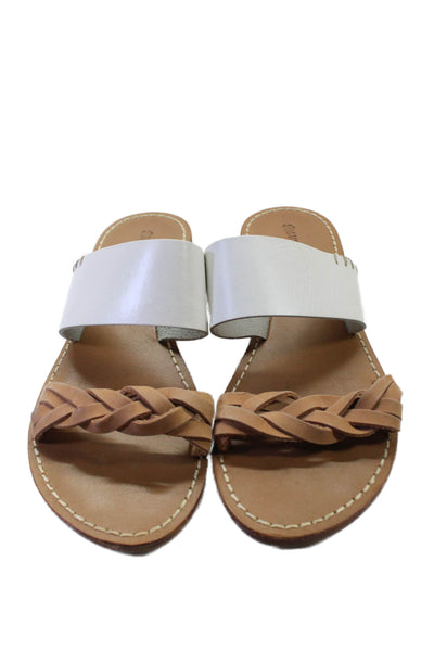 Soludos Womens Braided Double Strap Slide Sandals White Brown Leather Size 8