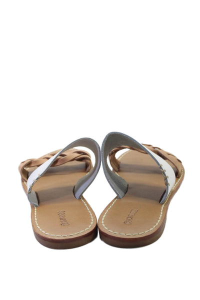 Soludos Womens Braided Double Strap Slide Sandals White Brown Leather Size 8