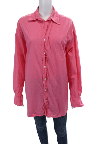 Faithfull The Brand Womens Button Front Long Sleeve Collared Shirt Pink Size 2