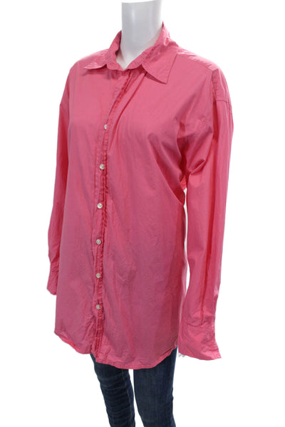 Faithfull The Brand Womens Button Front Long Sleeve Collared Shirt Pink Size 2