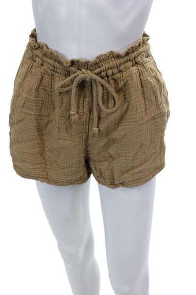 Xirena Womens Drawstring Mid Rise Gauze Short Shorts Brown Cotton Size Small