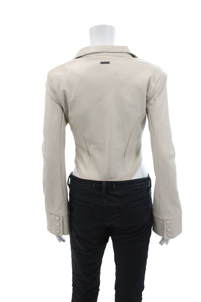 maniere de voir Womens Textured Long Sleeve V-neck Lined Bodysuit Top Nude Size