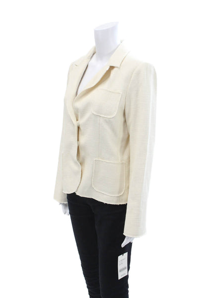 W by Worth Womens Cotton Tweed Print Long Sleeve Button Up Blazer Beige Size 10