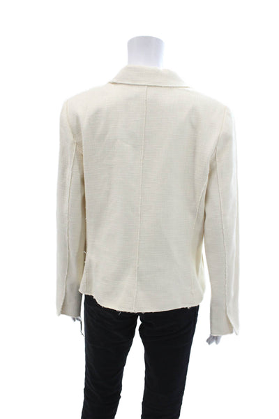 W by Worth Womens Cotton Tweed Print Long Sleeve Button Up Blazer Beige Size 10