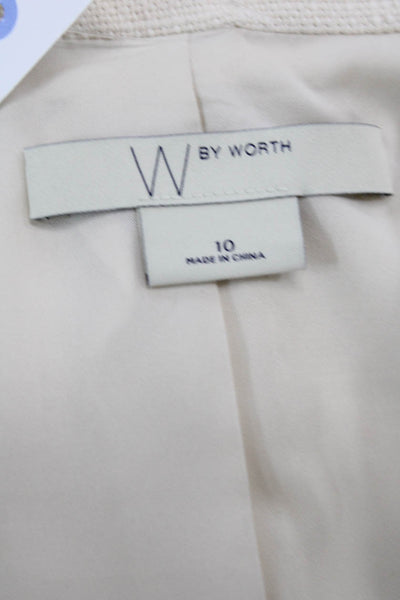 W by Worth Womens Cotton Tweed Print Long Sleeve Button Up Blazer Beige Size 10