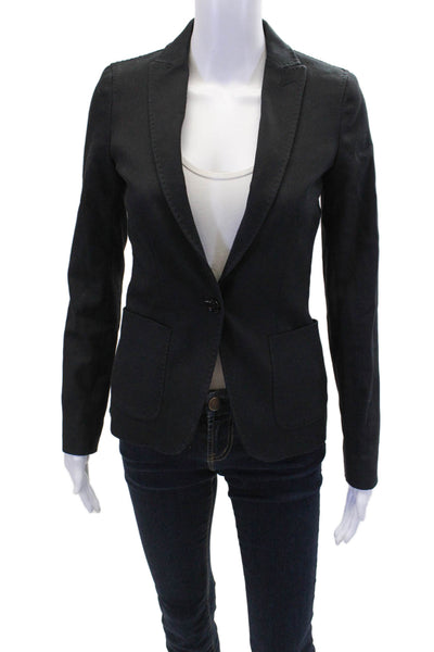Massimo Dutti Womens Textured Collar Long Sleeve Button Blazer Black Size EUR 34
