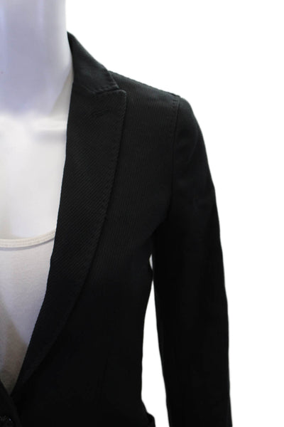 Massimo Dutti Womens Textured Collar Long Sleeve Button Blazer Black Size EUR 34