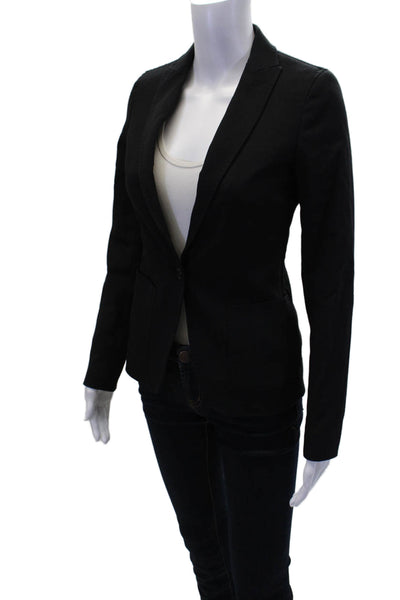 Massimo Dutti Womens Textured Collar Long Sleeve Button Blazer Black Size EUR 34